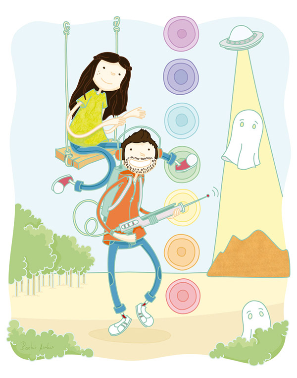 Ilustración personalizada pareja de enamorados Reiki y fantasmas